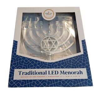 Silver Hanukkah Menorah The Dreidel Company Traditional LED Battery/USB 11x12.9"
